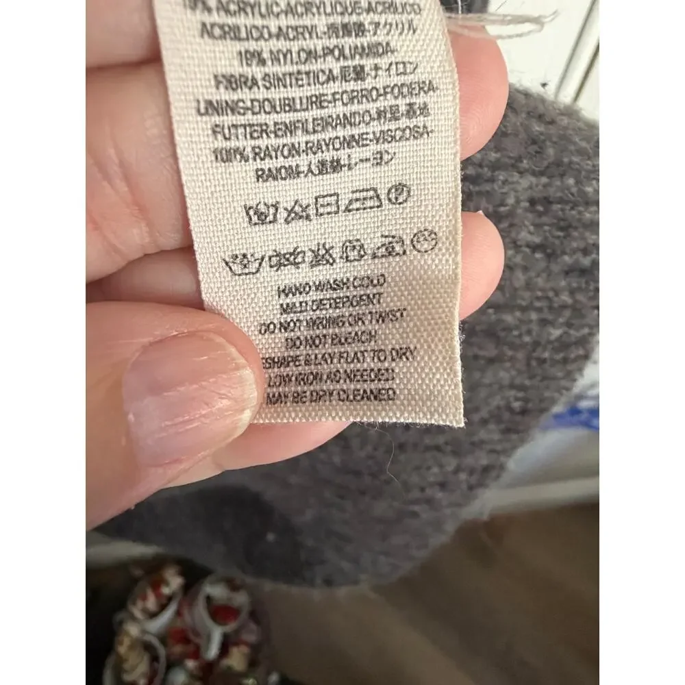 Free People Gray Chunky Wool Peplum Sweater Coat Button Front Sz Large